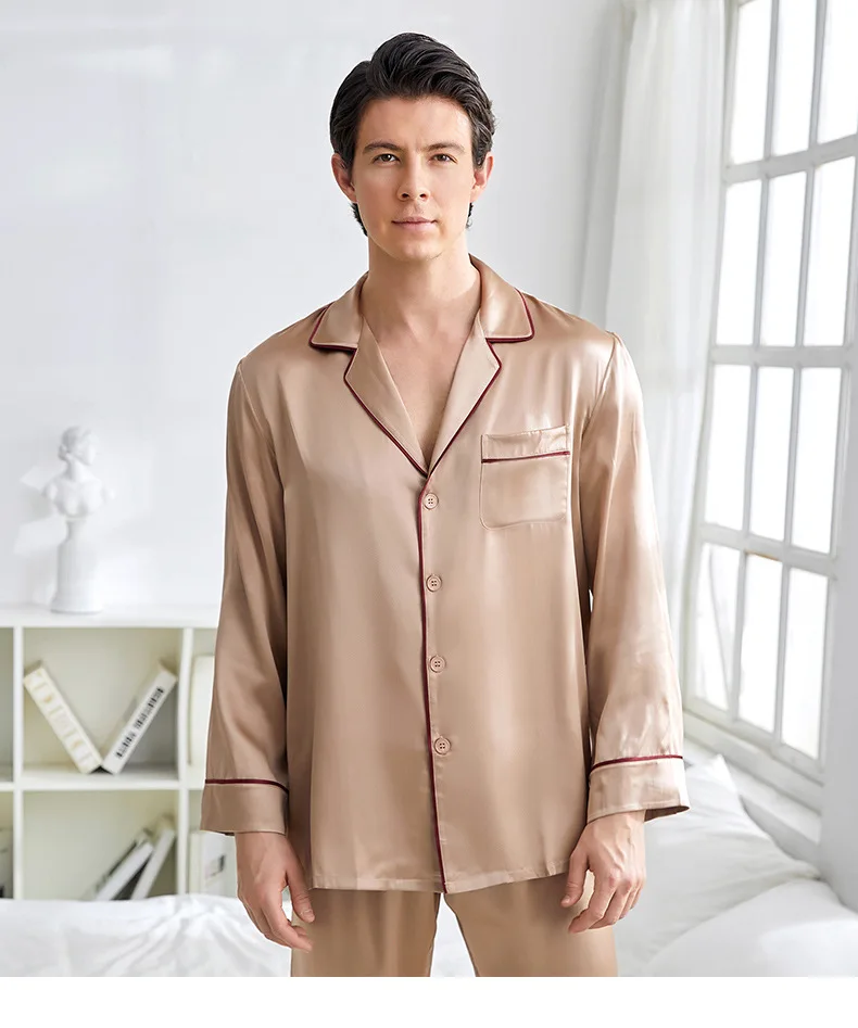 Winsleter, Casual 2 Piece Pajamas Set, Men Long Sleeve Top Pants, Solid Comfortable Basic Homewear, 2024 Summer Fall S47052QC