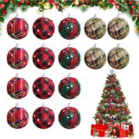 16pcs/box 6CM Christmas Ball Ornaments Plaid Fabric Foam Ball Crafts for Xmas Tree Hanging Pendant Gift Navidad