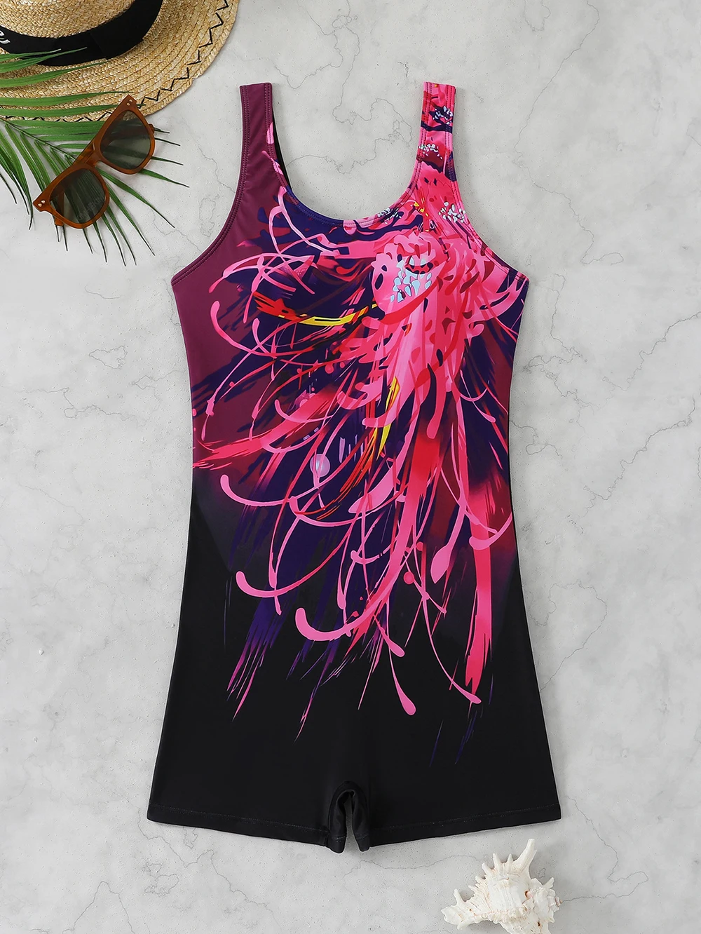 Traje de baño de una pieza estampado 2026 para mujer, estilo conservador, acolchado, sin mangas, para natación y playa