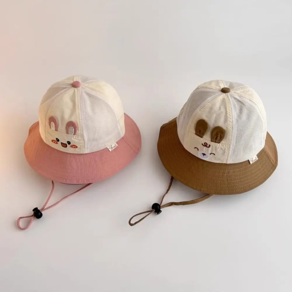 مريحة للتنفس الاطفال قبعة الشمس شبكة سريعة الجافة الكرتون غطاء دلو أرنب الصيف الأطفال صياد قبعة السفر