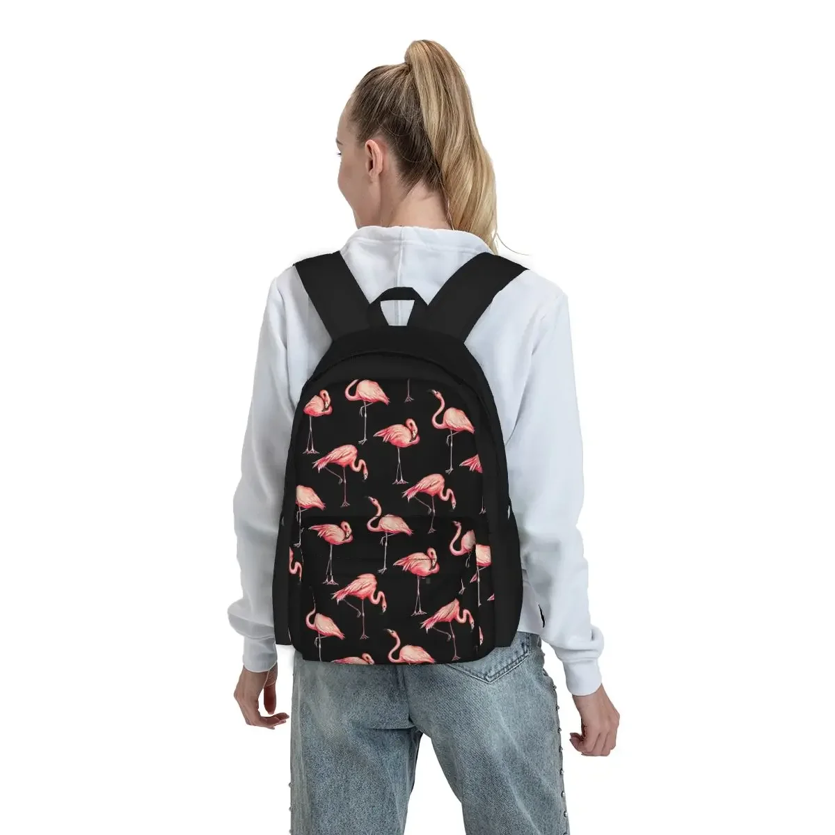 Sacs à dos noirs à motif flamant rose pour enfants, cartable pour garçons et filles, sacs d'école pour enfants, sac à dos de dessin animé pour enfants, sac à dos de voyage, sac initié