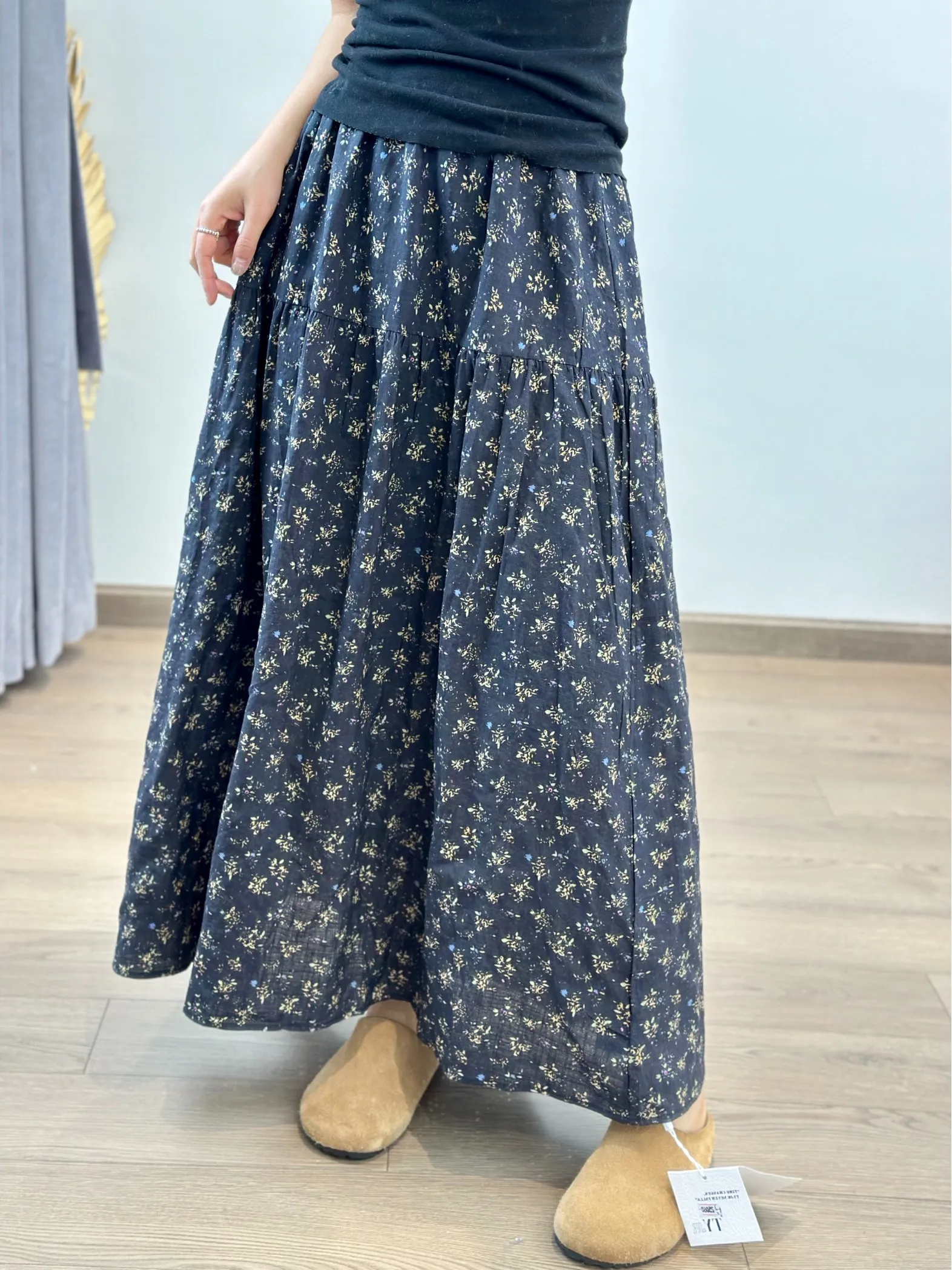 

Casual Summer Floral Print Split Midi Skirt Women Cotton Flexibili Elastic Waist A-Line Umbrella Skirt Large Size Commuter ...