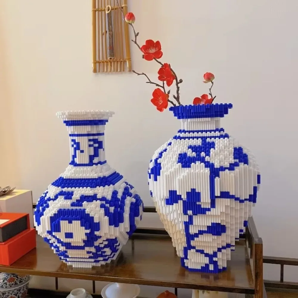 Creative 28cm Blue and White Porcelain Vase Puzzle DIY Unisex Educational Kids Toys Chinese Style Vase Building Block