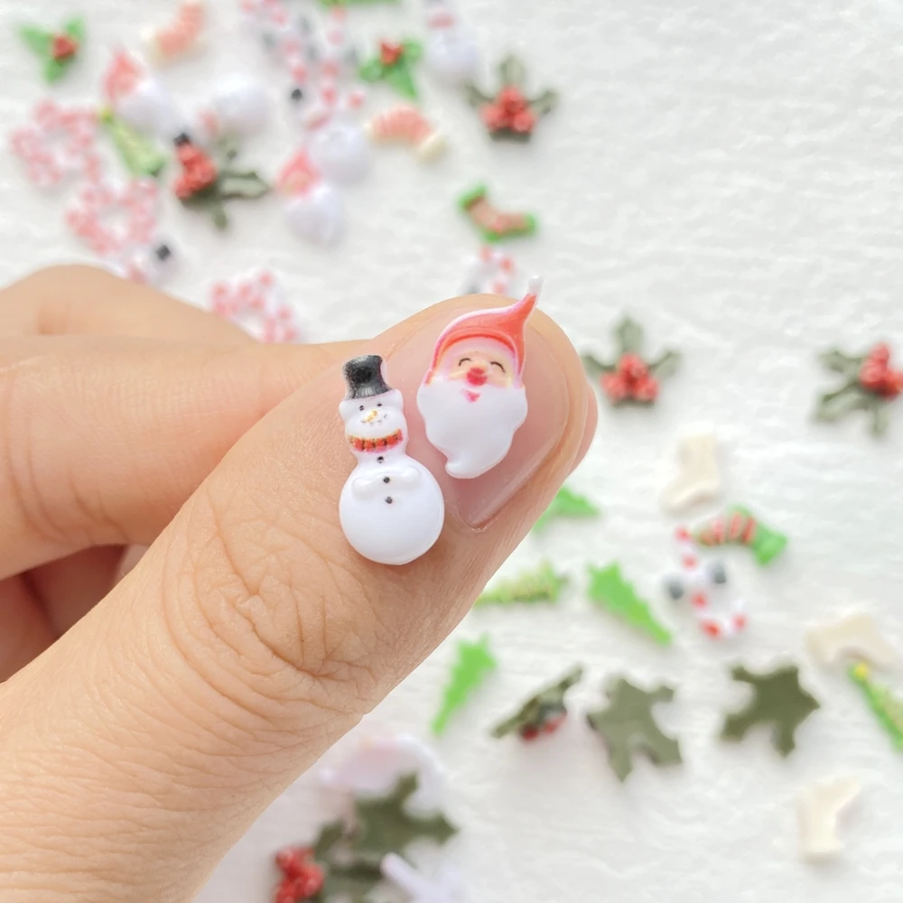 50 pezzi misti per nail art in resina calzini natalizi, alberi, pupazzi di neve, serie ciondoli strass fai da te per unghie decorazioni 3D gioielli