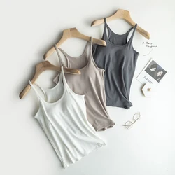 Women Padded Soft Casual Bra Tank Top Women Spaghetti Cami Top Thread Vest Female Camisole With Built In Bra