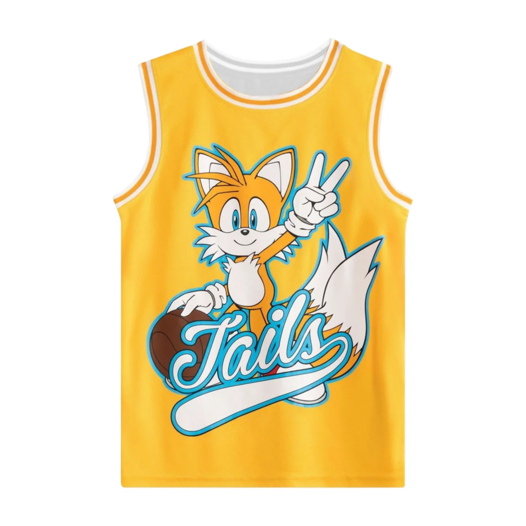 Hot Toys Miles 'Tails' Prower Basketball Jersey Set Family Summer Adults Kids Vest & Shorts 2Pcs Breathable Quick Dry Sportswear