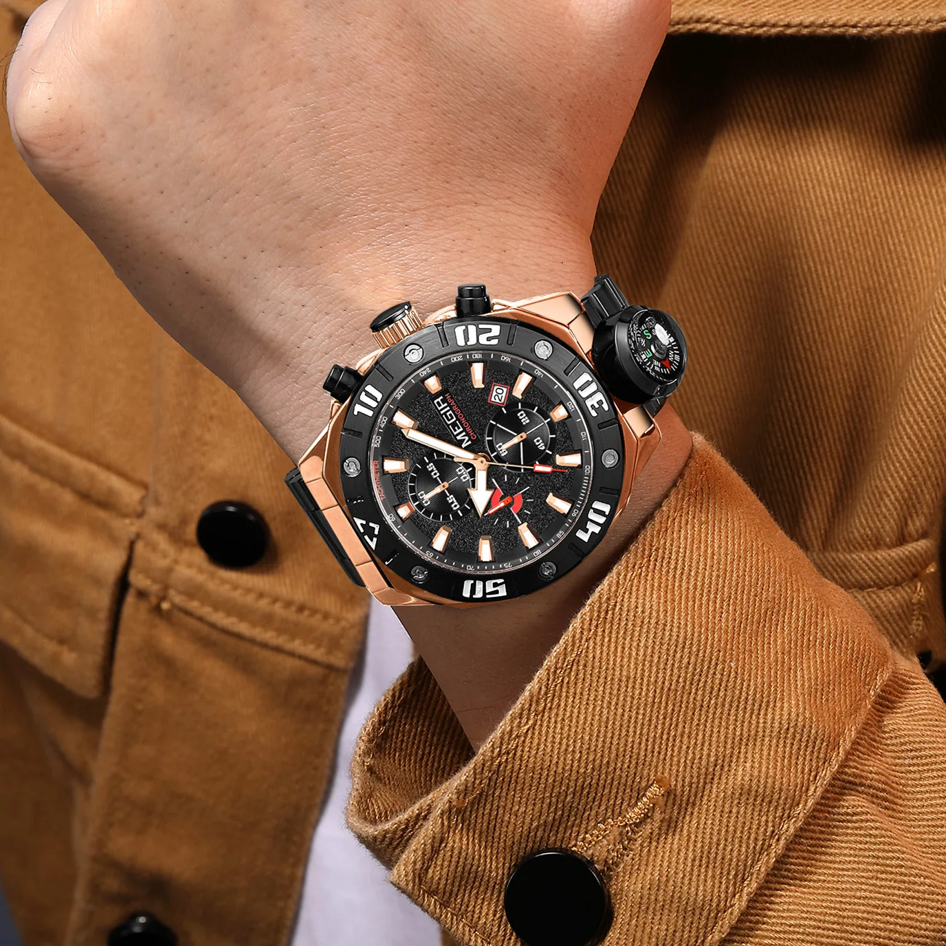 MEGIR Men's Watches Stainless Steel Strap Quartz Wristwatches Waterproof Luminous Date Clock Chronograph Relogio Masculino