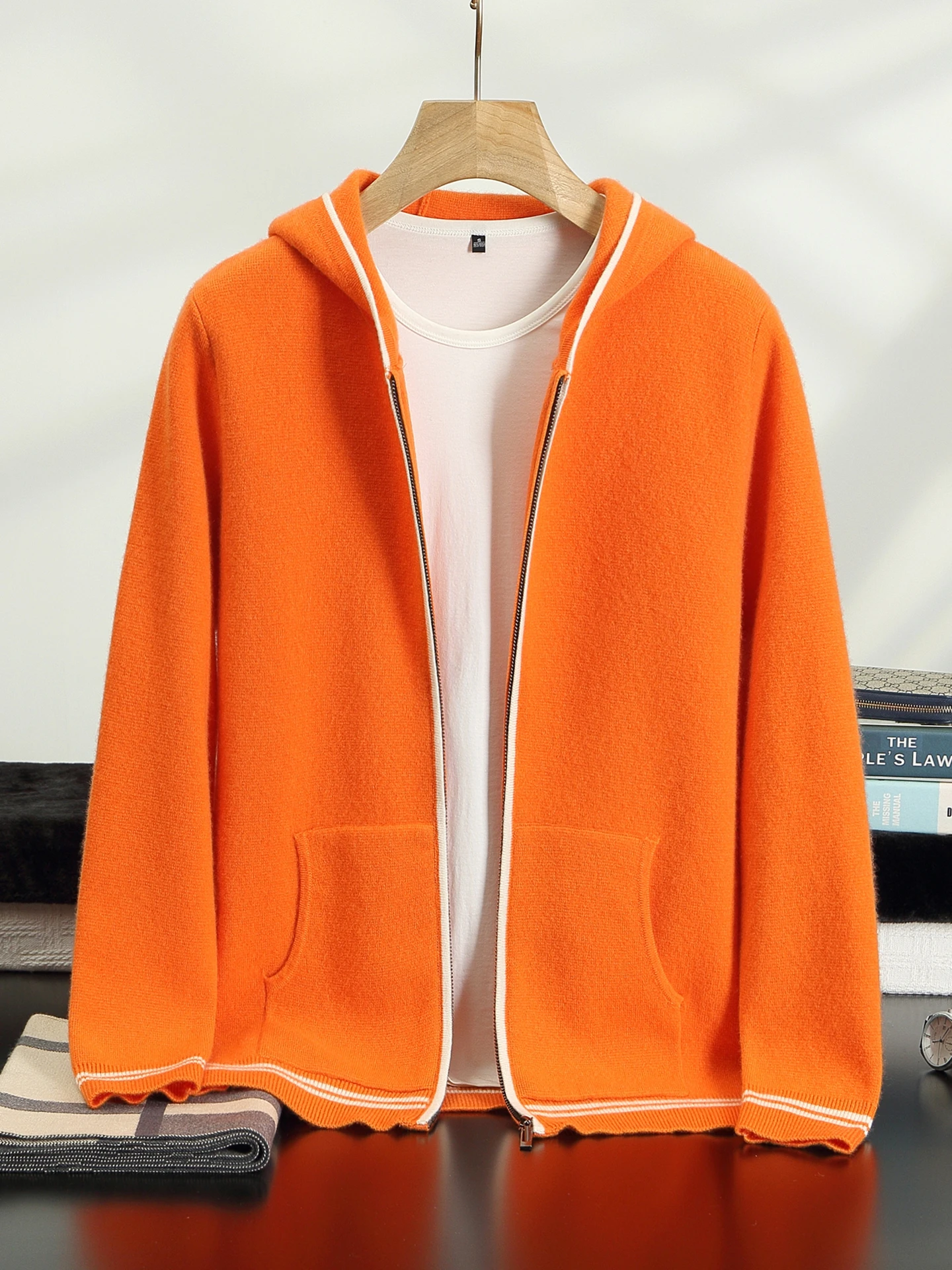 High-end Men's 100% Cashmere Sweater Thick Zippers Cardigan Autumn Winter Casual Jacket Soft Warm Cashmere Knitwear Hoodie