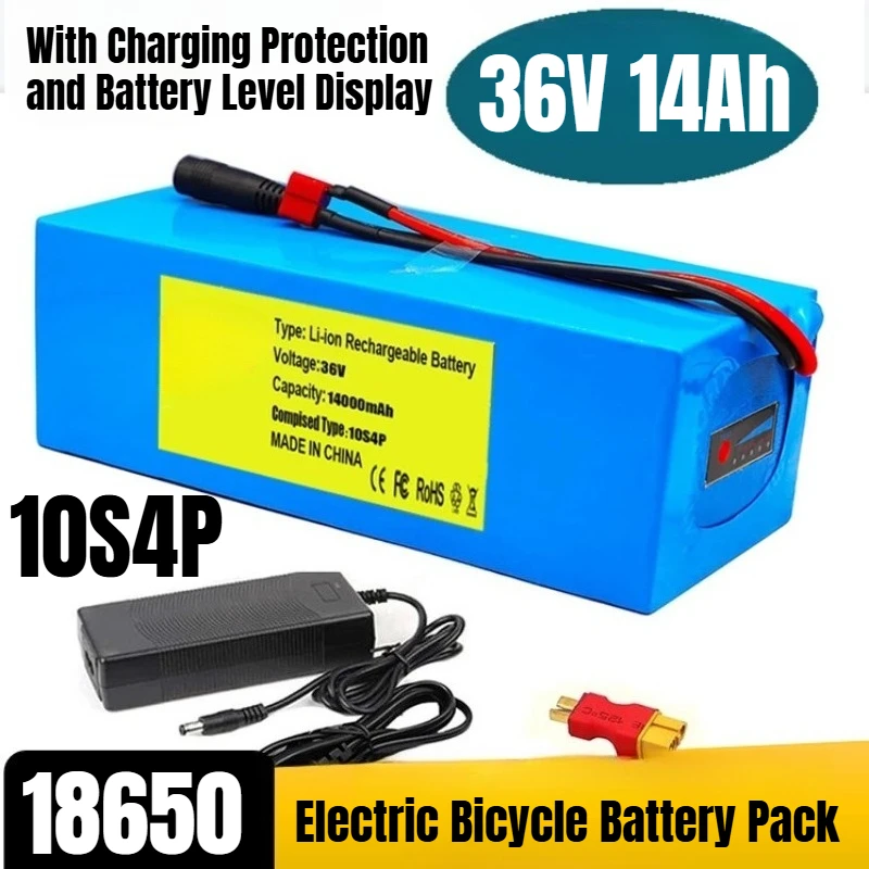 

10S4P 36V 14Ah 18650 Lithium-ion Cell Electric Bicycle Battery Pack with Charging Protection and Battery Level Display