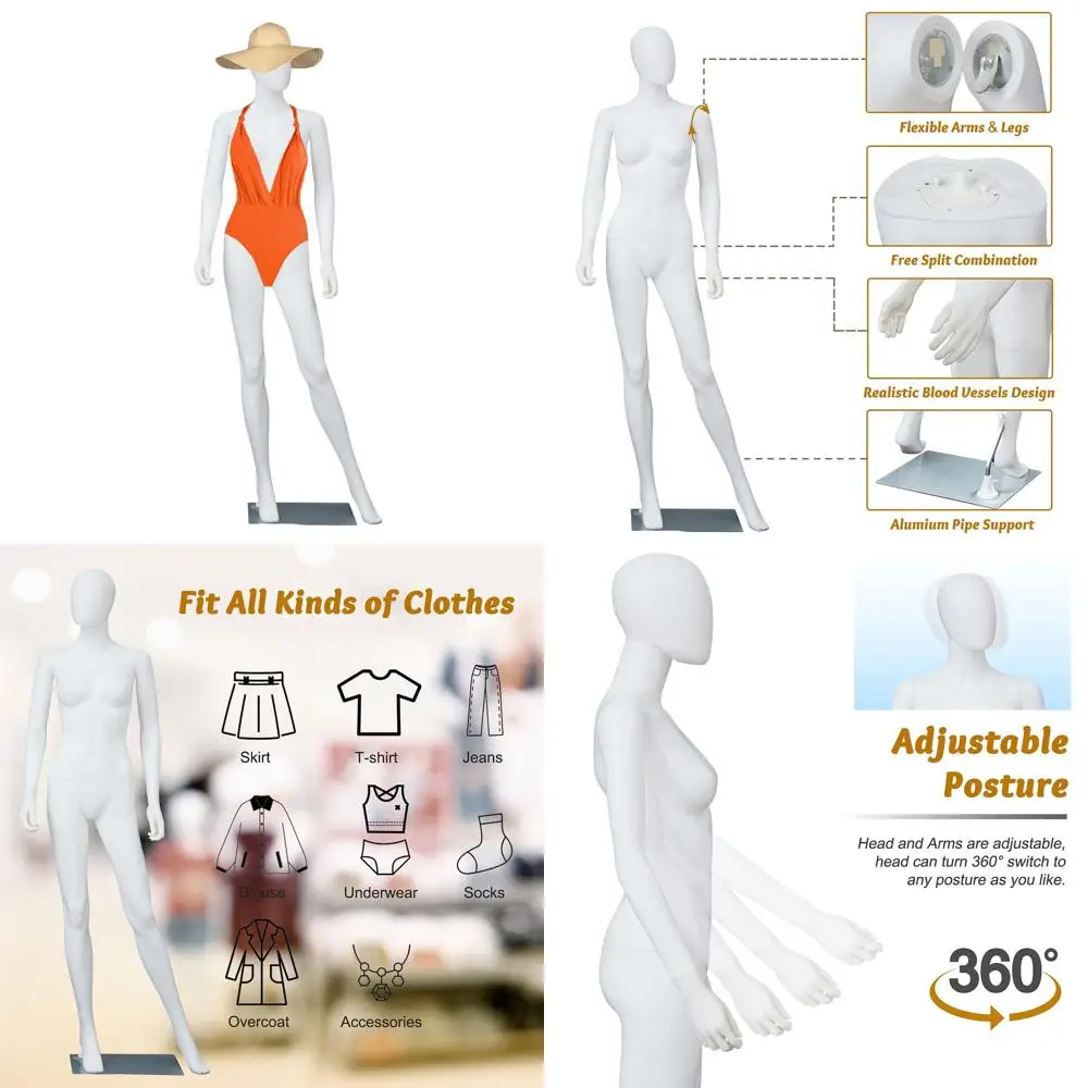 

6pcs Female Mannequin Display for Retail & Costume Shops - Realistic Full Body Figure, White