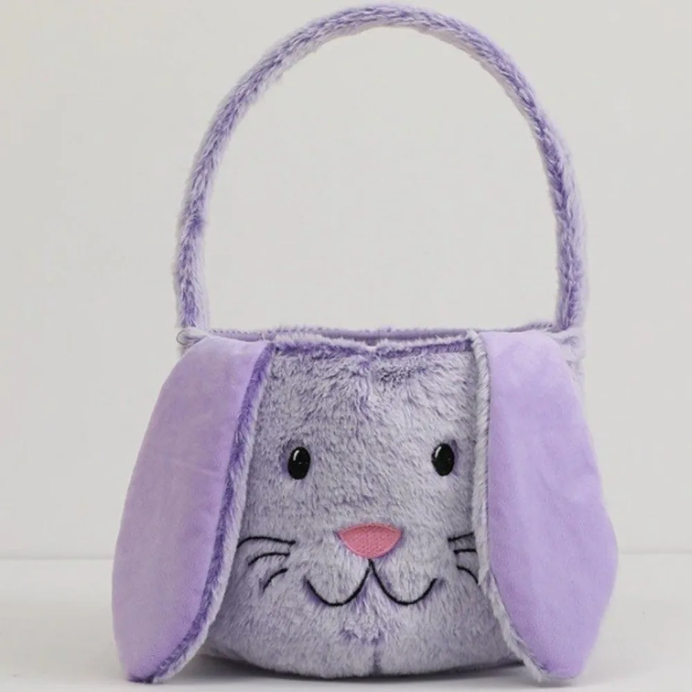 

Cute Bunny Easter Basket Soft Fluffy Long Ear Basket Portable Large Capacity Easter Bucket Gift