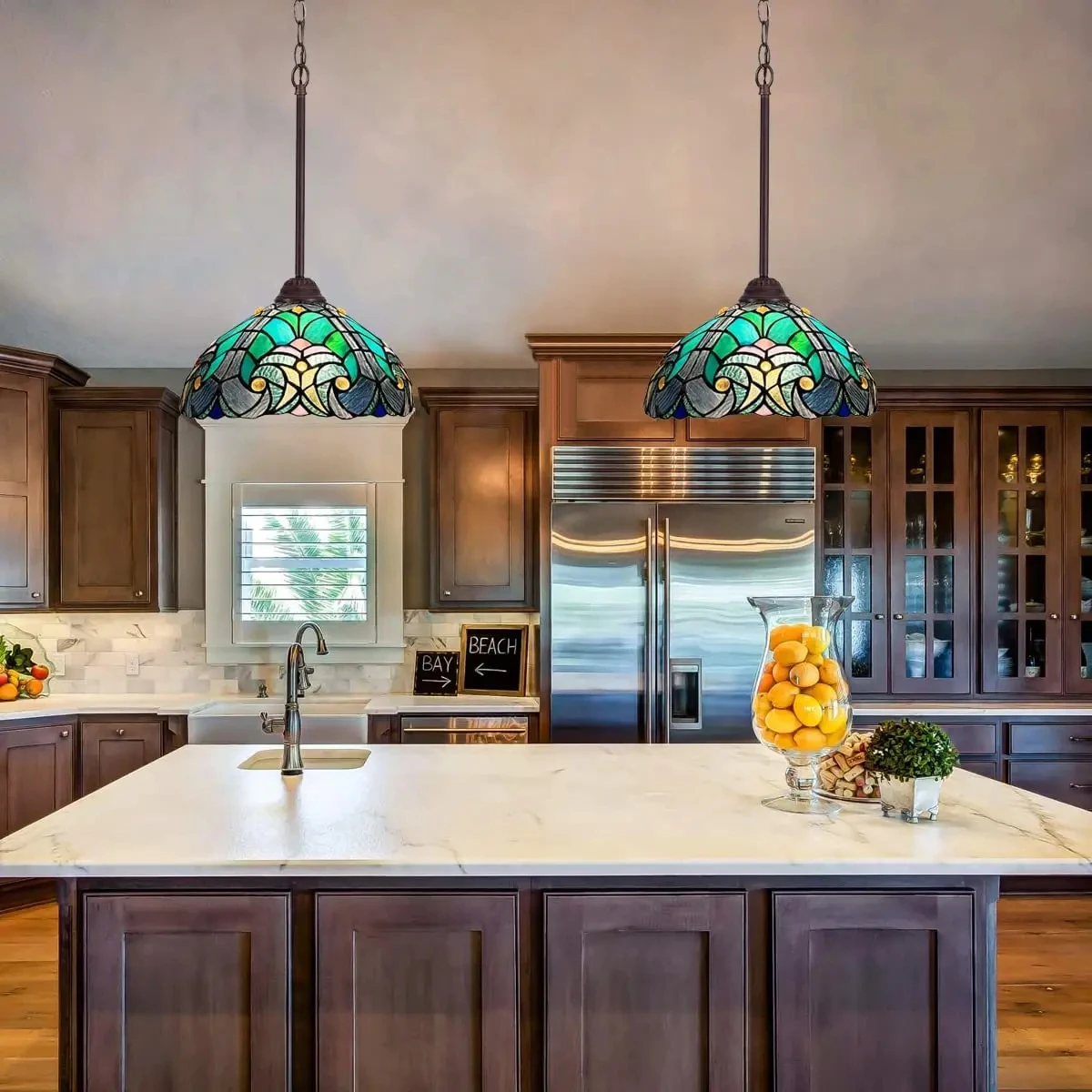 

Tiffany style pendant light, vintage wide sea green colored glass pendant light, suitable for restaurants YX710TB