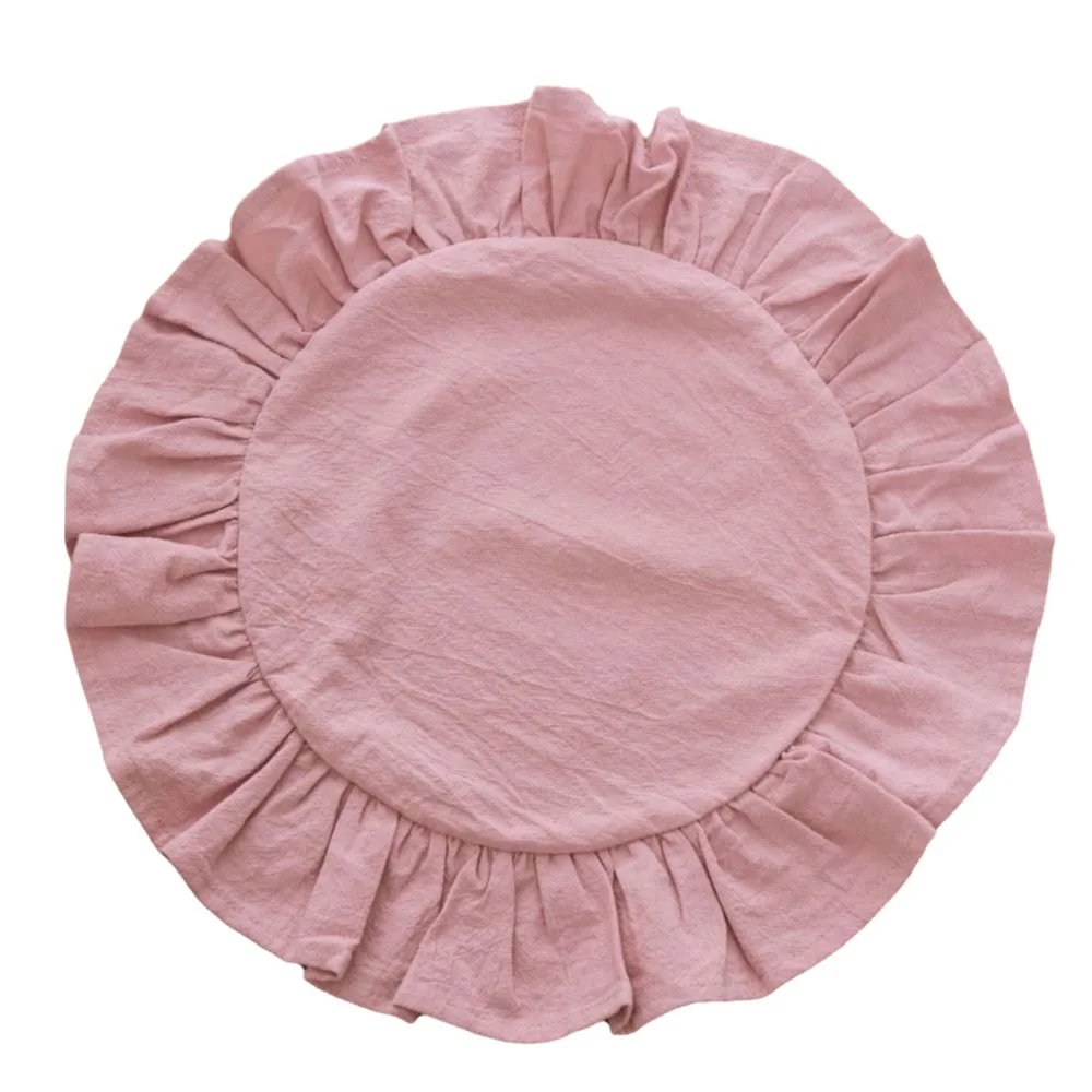 Simple Solid Color Ruffled Placemats Round Cotton Cloth Napkins Afternoon Tea Placemat for Wedding Decoration Table Decor