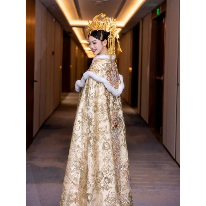 2026 جديد عباءة الزفاف الزفاف الصيني فينيكس تاج الفحم الشتاء سميكة المرأة عباءة جميلة كيب الشمبانيا Xiuhe عباءة #3