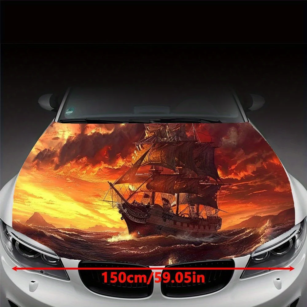 قوارب الشراعية عند غروب الشمس تغليف غطاء السيارة - زخرفة سيارة عالية الجودة ومتينة ومقاومة للماء، خارجيات سيارة مخصصة، حيوان P