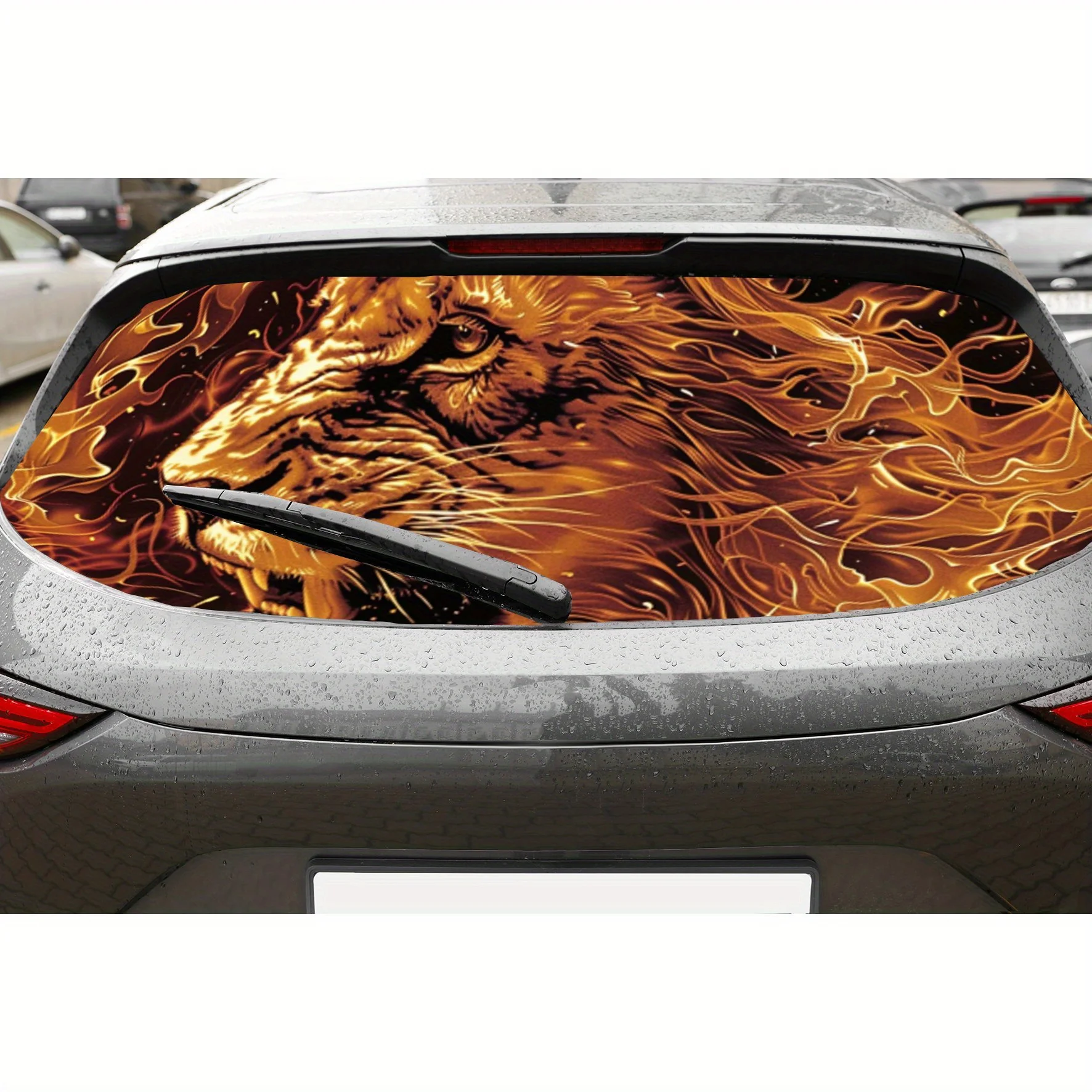 Artistic flaming lion car rear window vinyl wraps sticker,auto art sticker,self-adhesive waterproof rear window decoration,gener