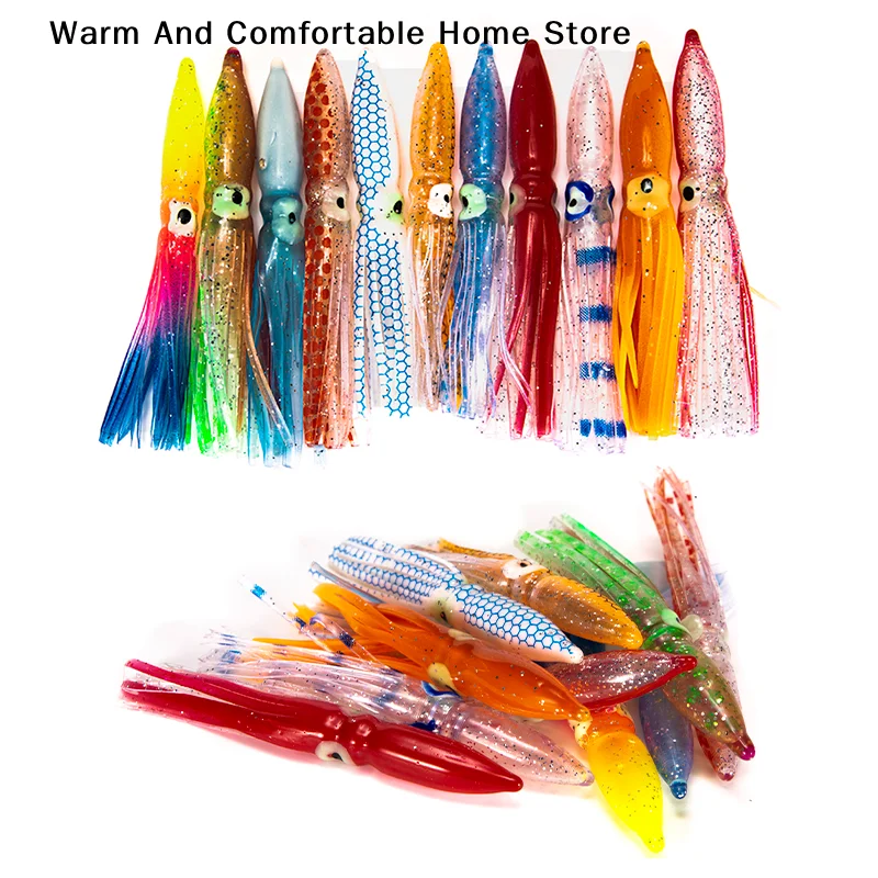 【SE】10pcs 8cm Soft Lure Squid Artificial Bait Lures Octopus Tuna Sailfish Baits Artificial Bait Fishing Sports Random Colour