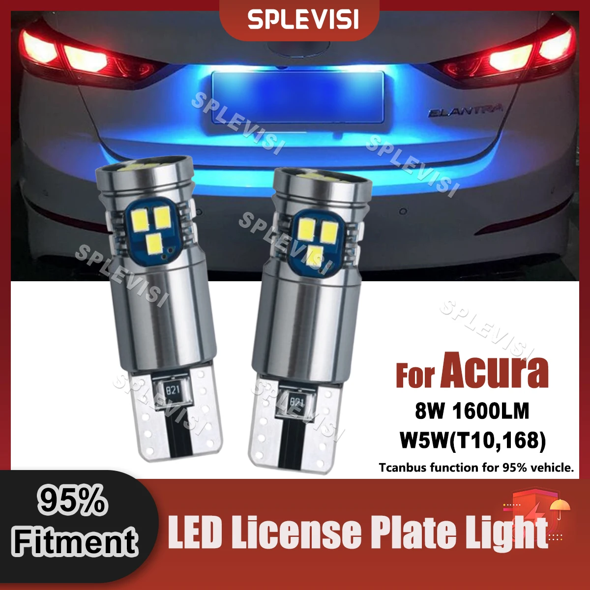 

2x Canbus 8W 1600LM T10 W5W LED License Number Plate Light Bulbs For Acura MDX TL RL NSX Integra