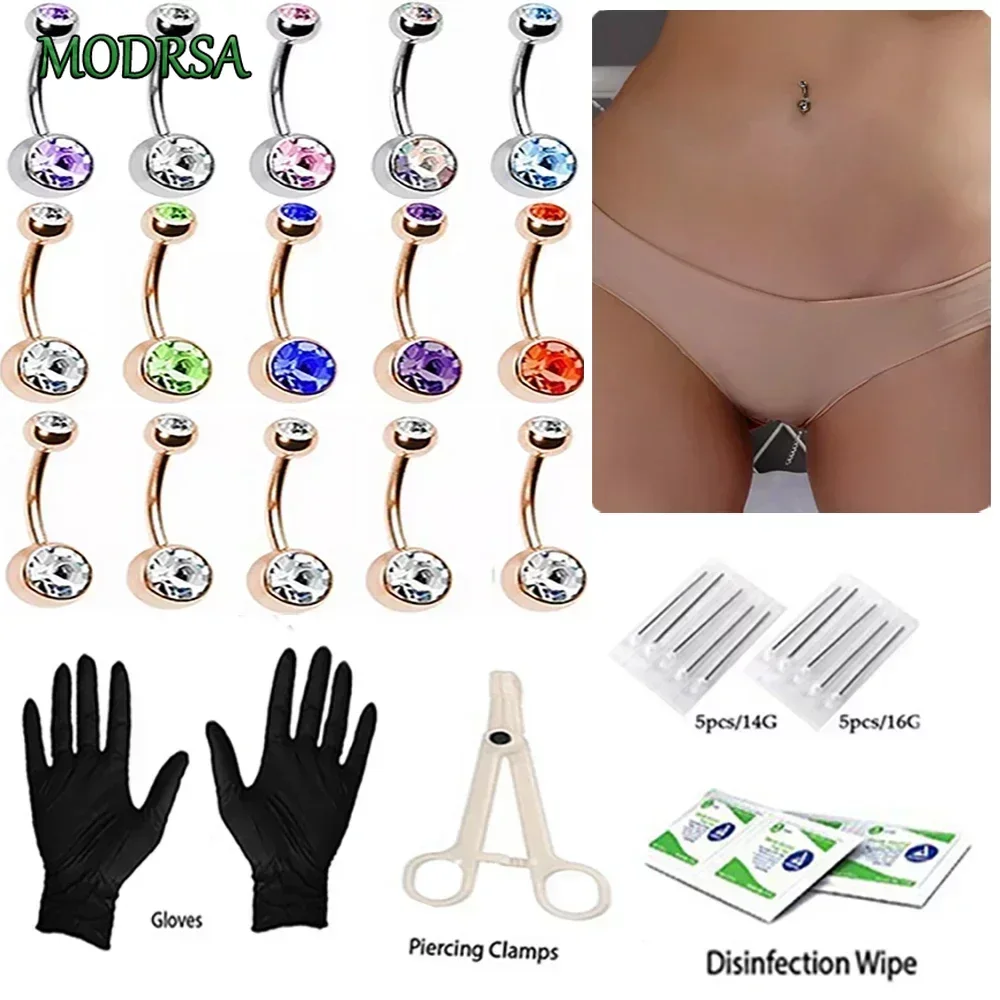 MODRSA Belly Button Nose Septum Tool Kit Body Piercing Kit With Needle Pack Bar Ear Labret Eyebrow Piercing Needle Gloves Set