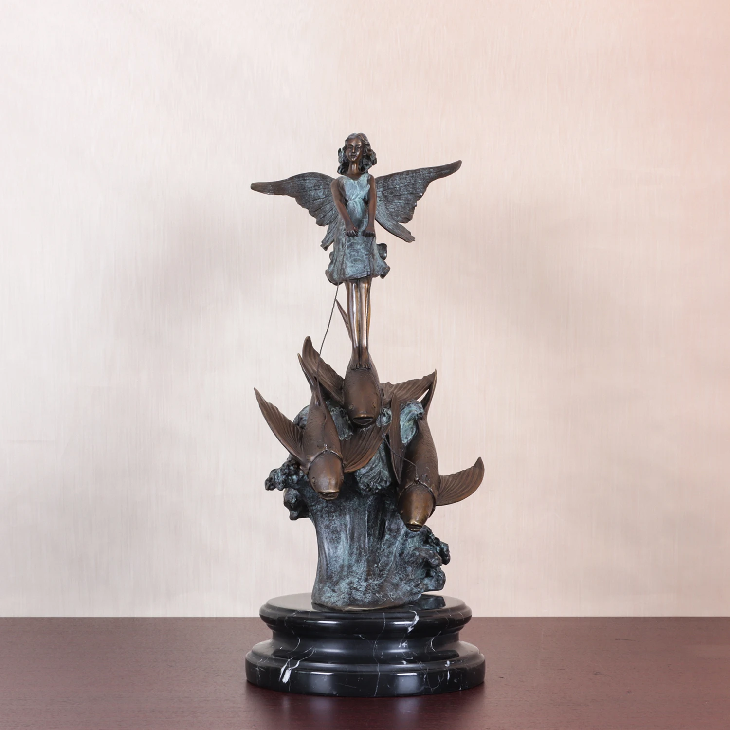 Fairy with Fishes Bronze Sculpture Faery Statue Figurine Art Classy Girl Room Decoration Birthday Gifts
