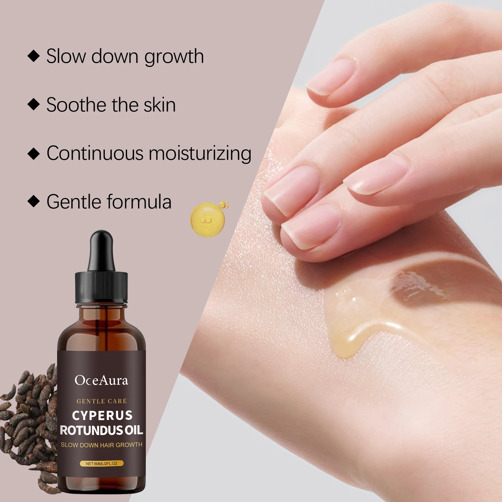 Inibisce la crescita dei capelli Olio di Cyperus Rotundus Depilazione indolore Rallentamento Ascelle Gambe Braccia Crescita dei capelli Nutrire Levigare la pelle levigante