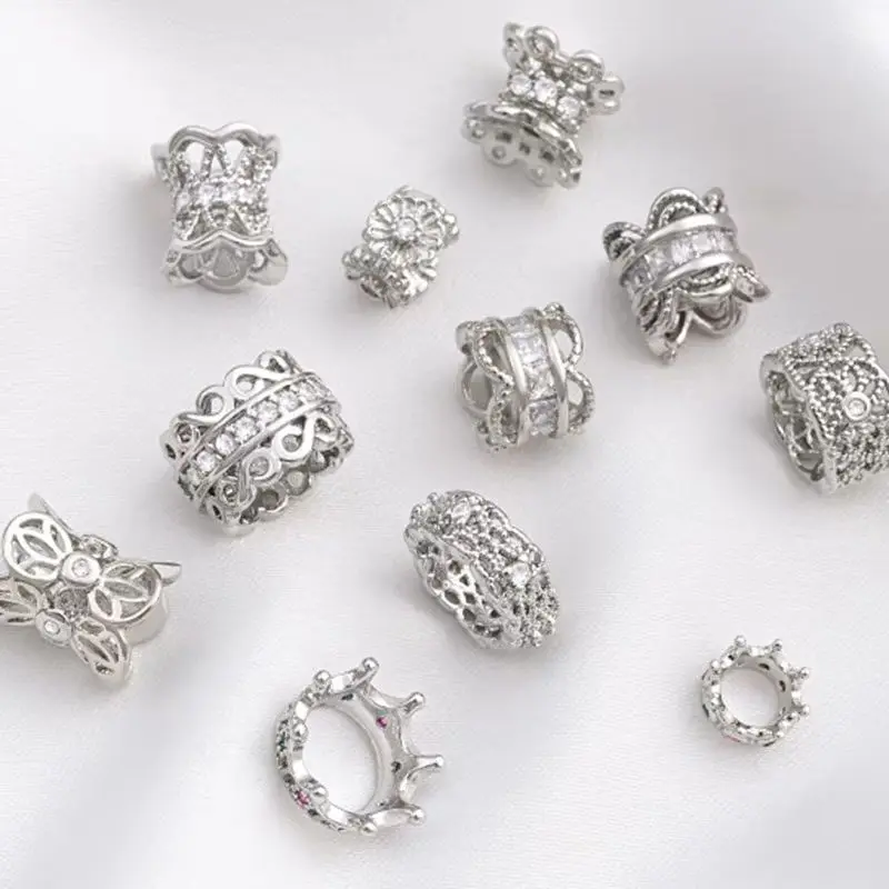 

1PCS White Gold Inlaid with Zircon Flowers, Beads, Lace, Double-sided Flower Holder Crown Bead Tray DIY Jewelry Accessories C171