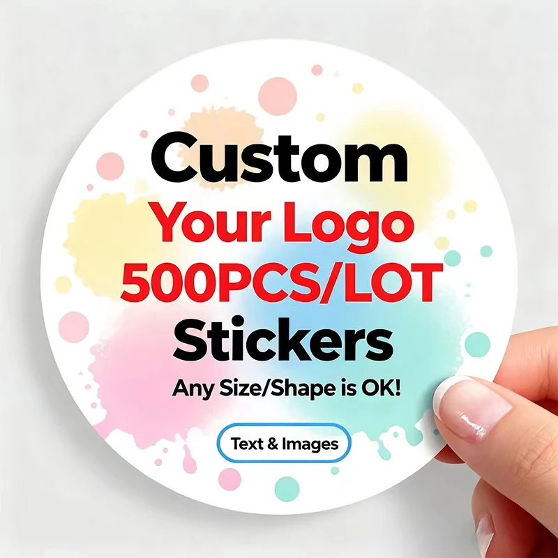 

500PCS Custom Stickers Customized Logo Labels Wedding Birthday Baptism Packaging Print Your Own Sticker Personalized Stickers
