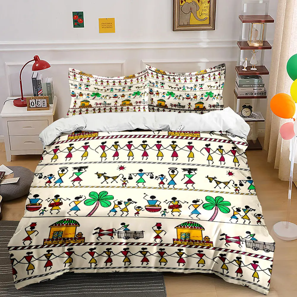 

Tribal Art Villages and People Print Bedding Set for Kids Luxury Gift 3pcs Digital Print Comforter Set Soft Comfortable