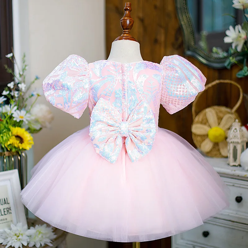 Bling lila Pailletten Prinzessin Ballkleid Kleid für Mädchen Geburtstag Karneval Festzug Party kleid für 2-14 Jahre Kinder süß – Detail 10