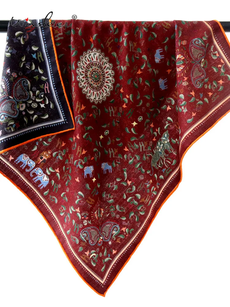 

Winsleter-Женский элегантный шарф из 30% шелка, 70% шерсть, 68*68 см, двусторонний принт, ретро-шарфы для подарков маме, новинка осени 2023 г. A58314CC