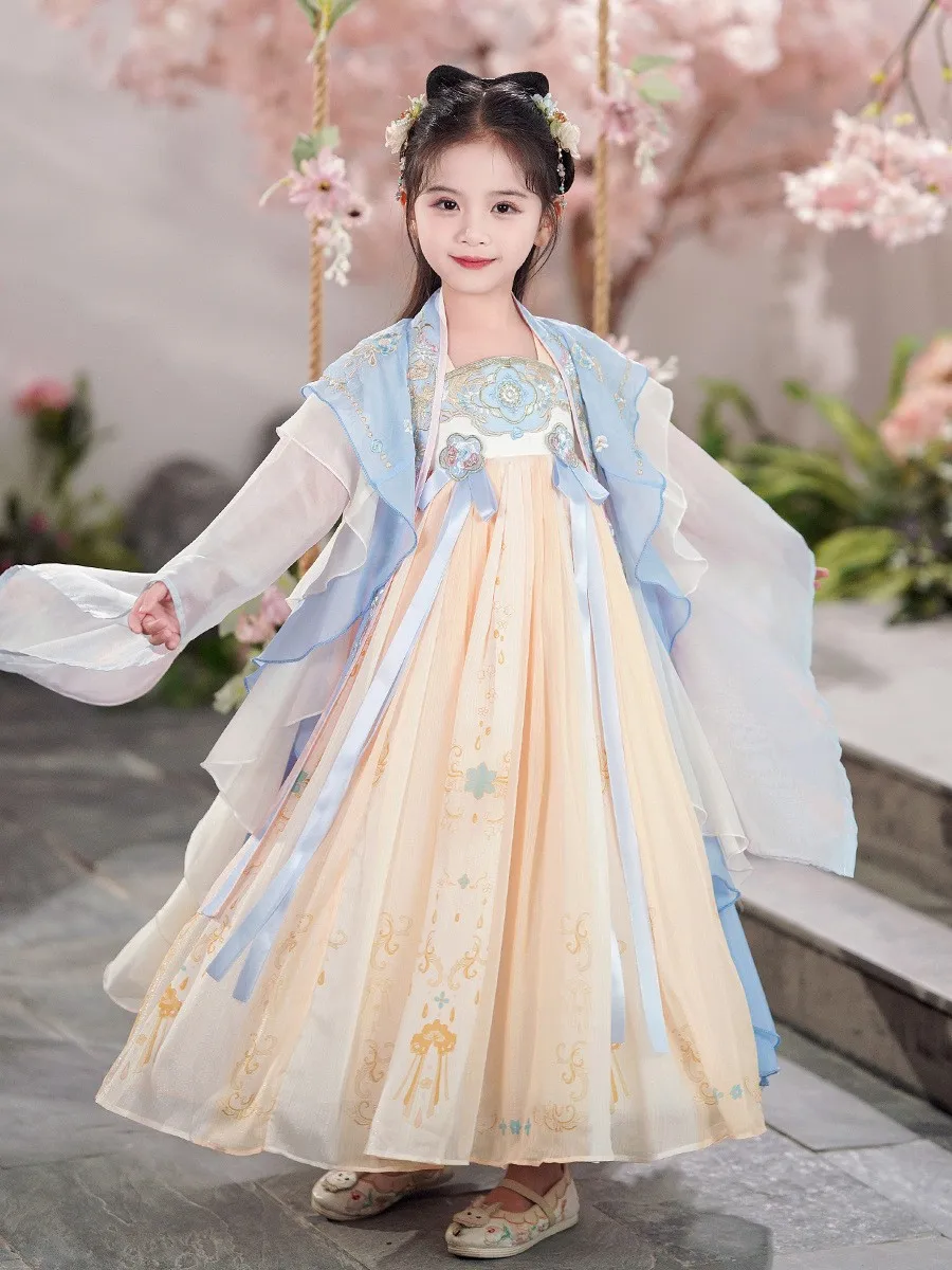 Chinese Style Hanfu Dress Girls Traditional Elegant Floral Embroidery Princess Dresses Oriental Fairy Cosplay Stage Dance Robe