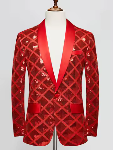 Red Sequined Suit For Men's Stage Wear Fashion And Fitted Sequined Banquet Dress Evening Host Singer Performance Blazer Jackets