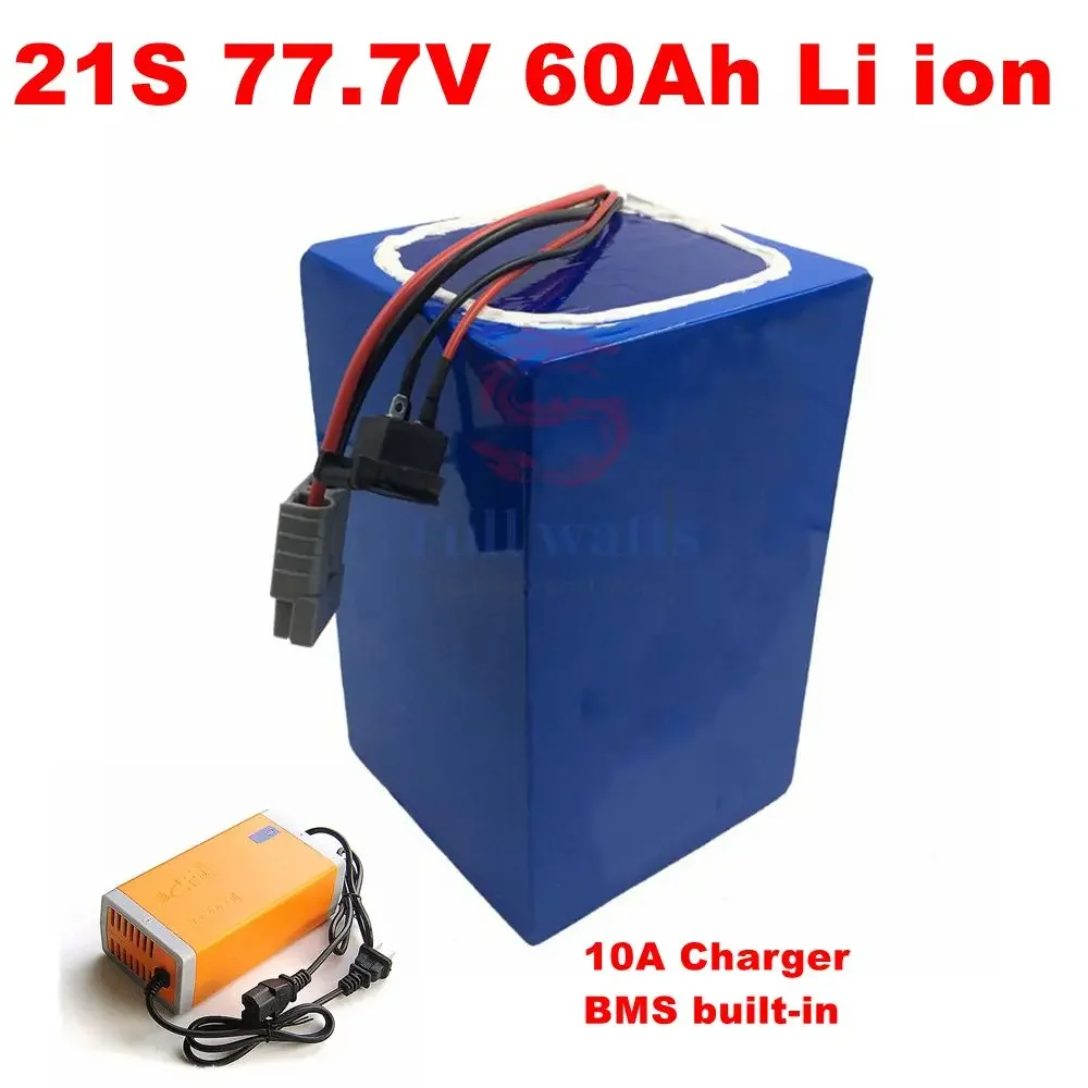 customized 21s 77.7V 60Ah Lithium ion battery pack for 7000w bike tricyclescooter bicycle battery +10A charger