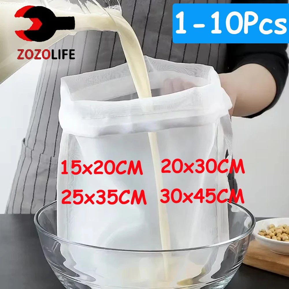 1/10Pc 100 Mesh Soy Milk Nylon Filter Bag Nut Milk Bag Net Yogurt Tea Coffee Oil Food Press Filter Strainers Mesh Strainer Bag