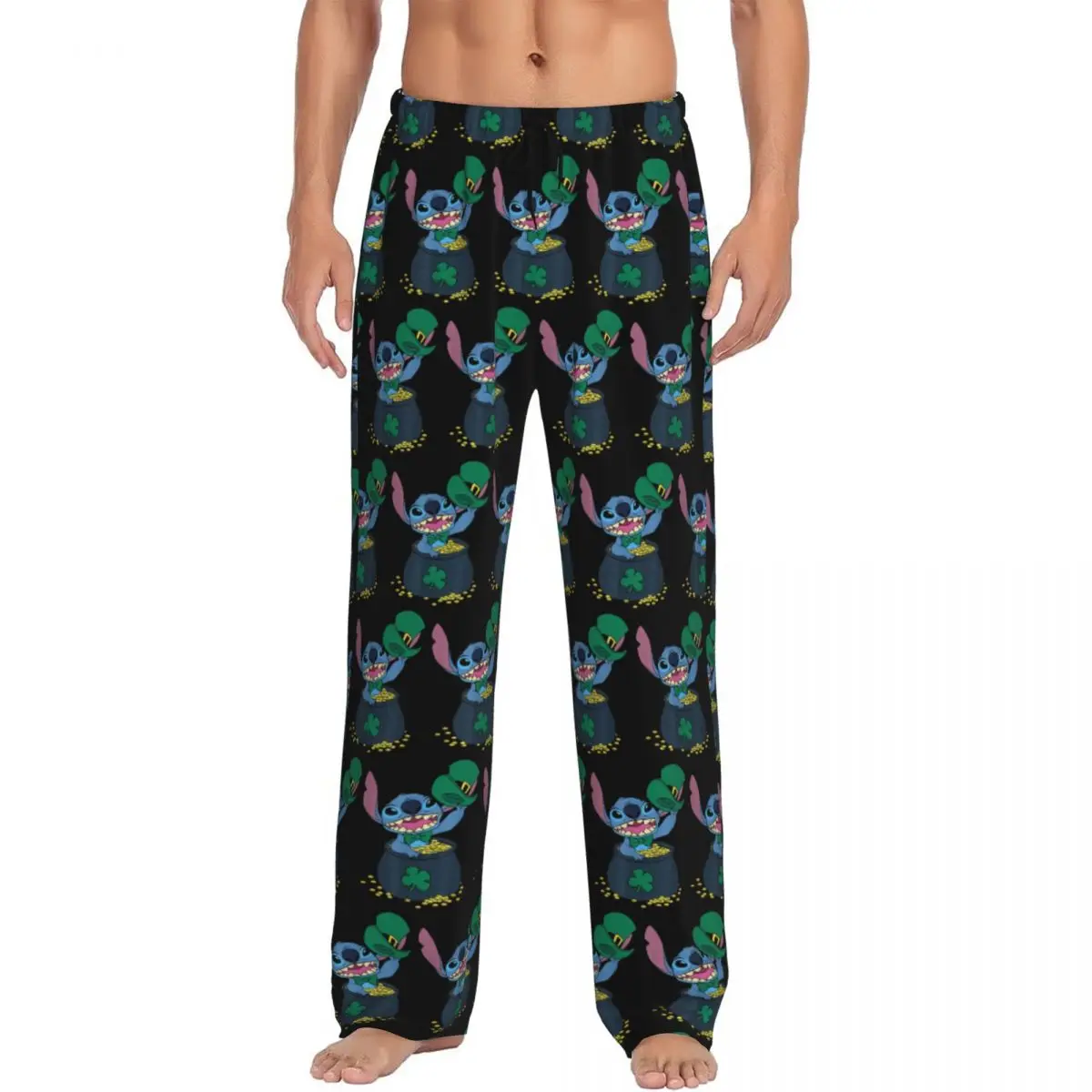 Custom Cartoon Anime Manga Stitch Lilo Pajama Pants for Men Lounge Sleep Drawstring Sleepwear Bottoms with Pockets