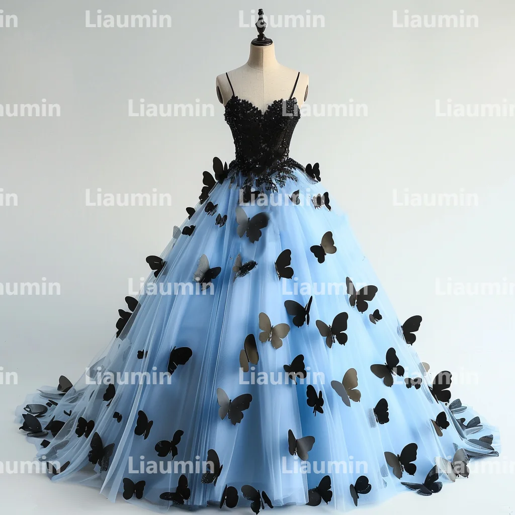 Tulle And Butterfly Applique Evening Dresses Bridal Gowns Floor Length Formal Brithday Party Clothing Hand Made Custom W15-33