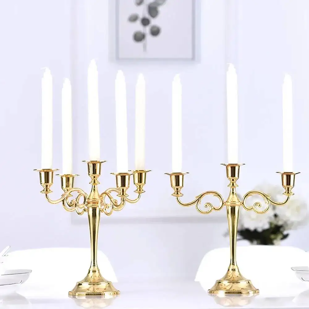 Plated Candle Holder Retro 3-Arms Bronze Candelabra For Wedding Prop Gold Candlelight Dinner Hotel Metal Home Decoration