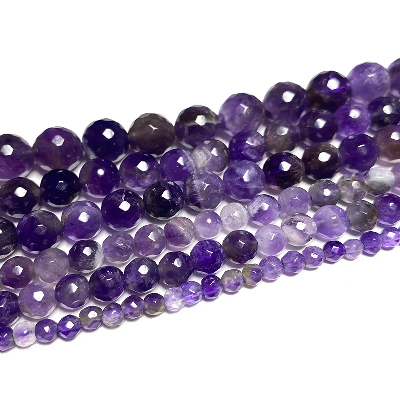 Natural Stone Faceted Dream Amethyst Loose Round Spacer Bead for Jewelry Making Diy Bracelet Necklace Accessories 2-10MM