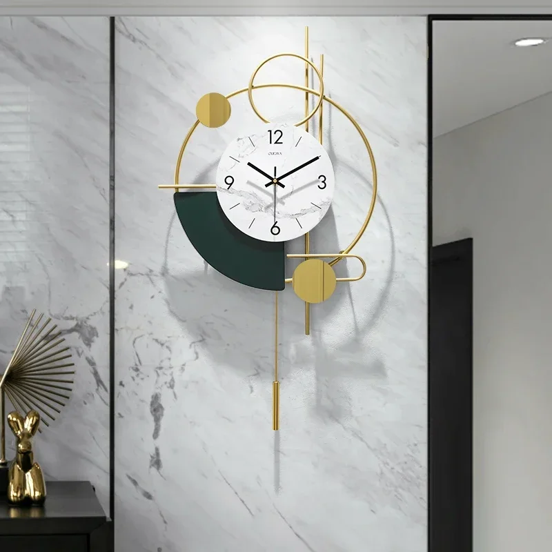 

Modern Clocks for Living Room Decorative Gold Wall Clocks Round Big Wall Clock Pendulum Geometric Mute Metal Digital Home Clock