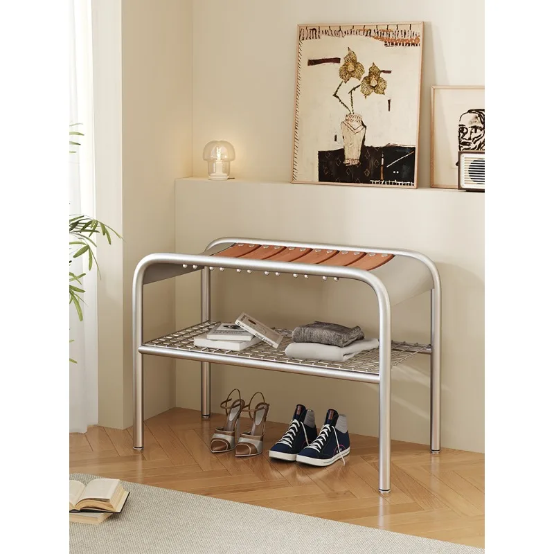 

Shoe change stool advanced sense home entrance seated shoe rack wrought iron retro medieval stainless steel shoe cabinet