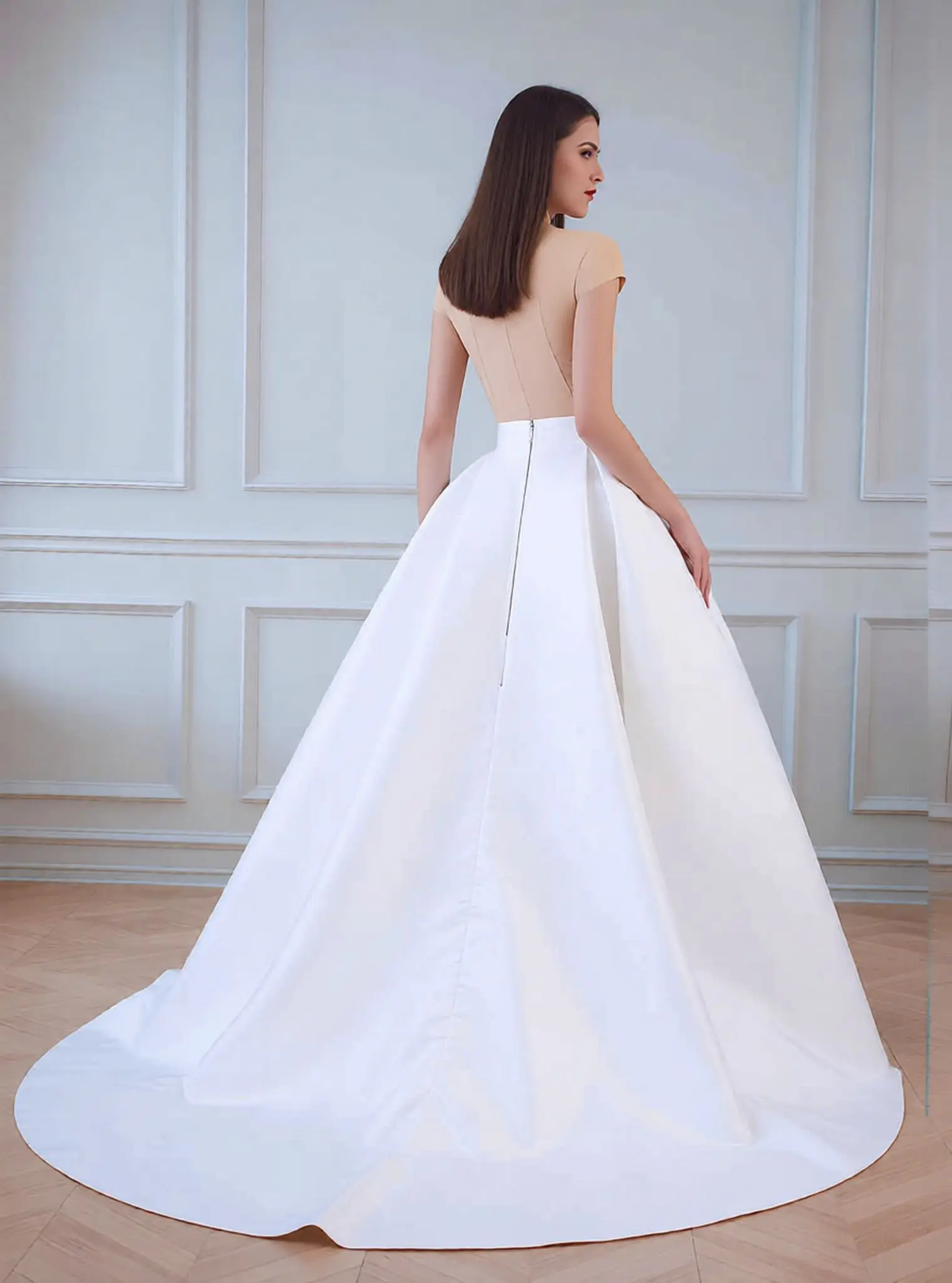 Elegant Removable A-Line Satin Skirt With Slit Wedding Skirt Prom Party Skirt Detachable Satin Skirt With Train For Evening Gown