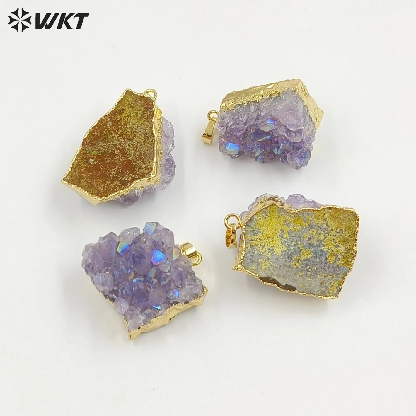 WT-P972 Romantic Angel Crystal Pendant for Necklace Making,Natural crystal with flame angel color Sparkly Purple Stone Pendant