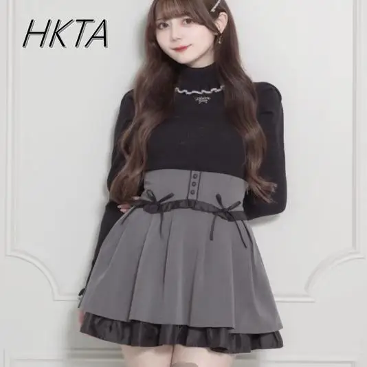 Japanese Niche Winter Sweater Girls Lolita Mine Soft Girl Sweet Semi-turtleneck Embroidered Bow Knitted Sweater Bottoming Shirt