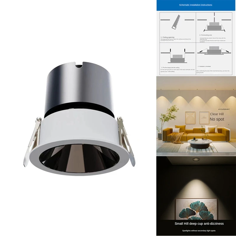 Anti-Glare LED Spotlight Dimmable Recessed Downlight 7W Aluminum Dining Room Shop Office Bedroom Lighting