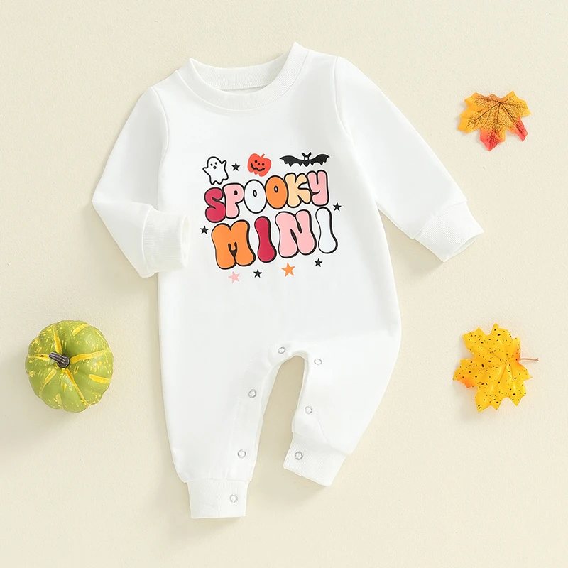 

Suefunskry Infant Baby Halloween Jumpsuit Long Sleeve Round Neck Star Letter Print Romper Newborn Fall Outfit