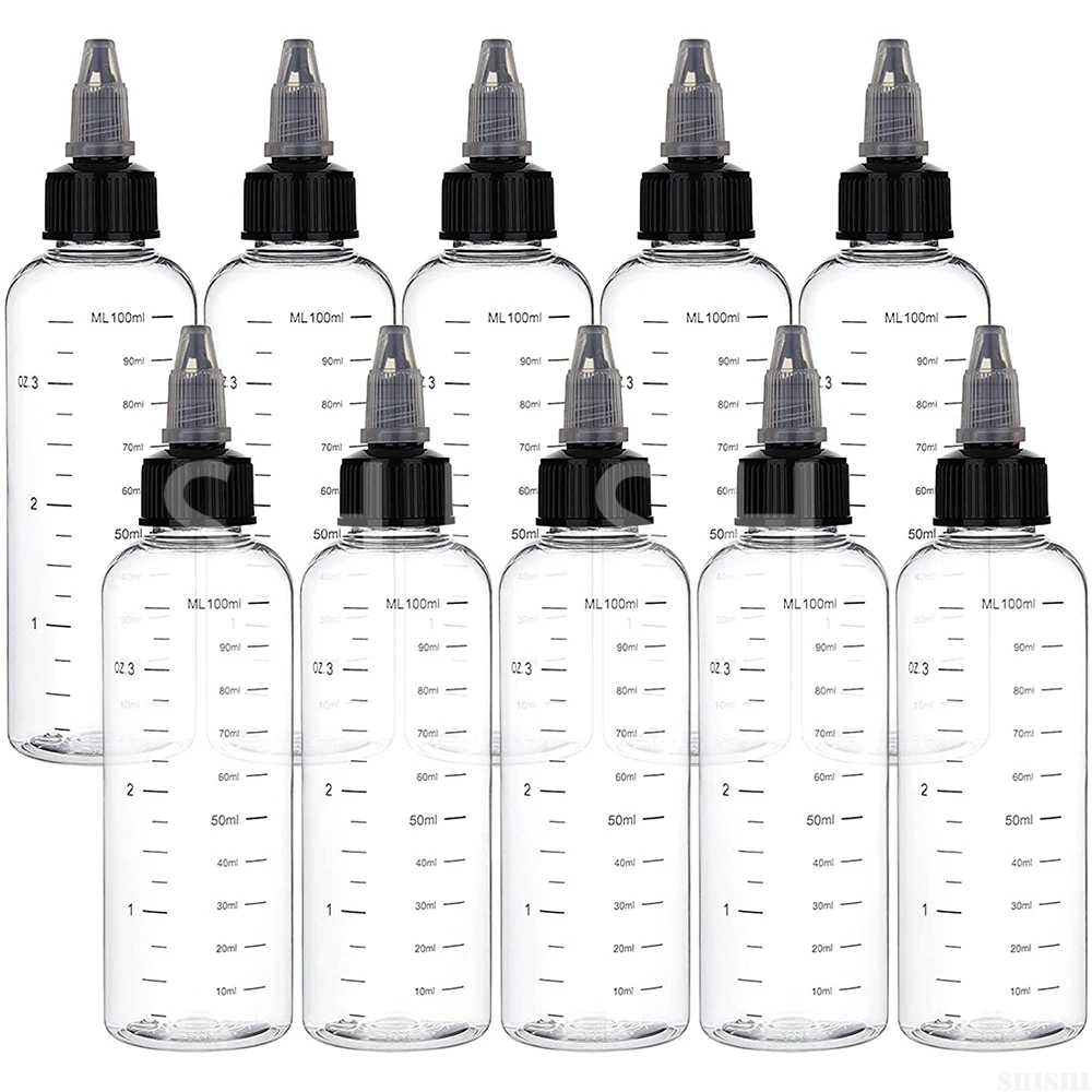 10 pcs Clear Plastic Dropper Bottle with Graduated Containers for Liquids, Oils,Tattoo Pigment Ink 30ml 60ml 100ml 120ml 250ml