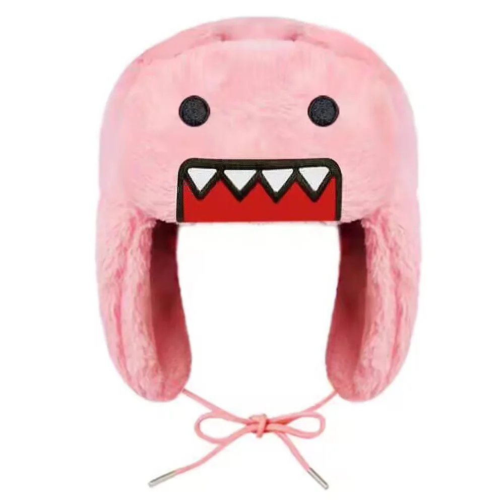 Cute Dom Kun Pink Plush Hat Kawaii Winter Hood Bomber Hats For Women Girls Kids Cartoon Anime Warm Cap Gorras Caps