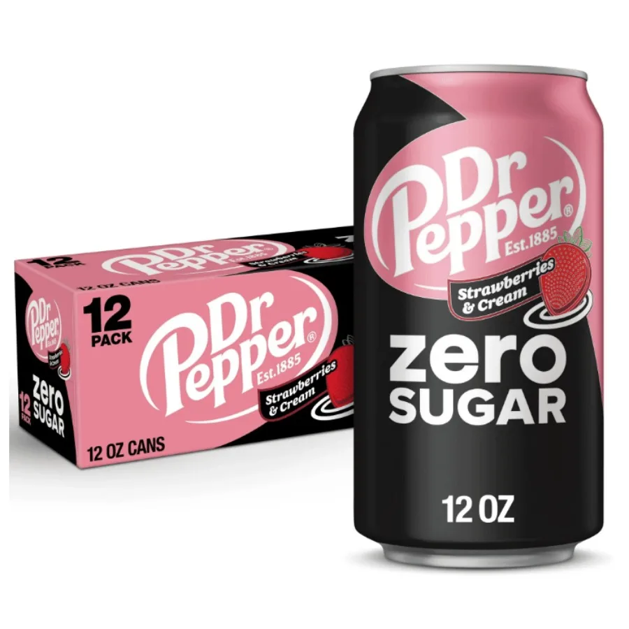 

Dr Pepper Zero Sugar Strawberries and Cream Soda Pop 12 fl oz 12 Pack Cans