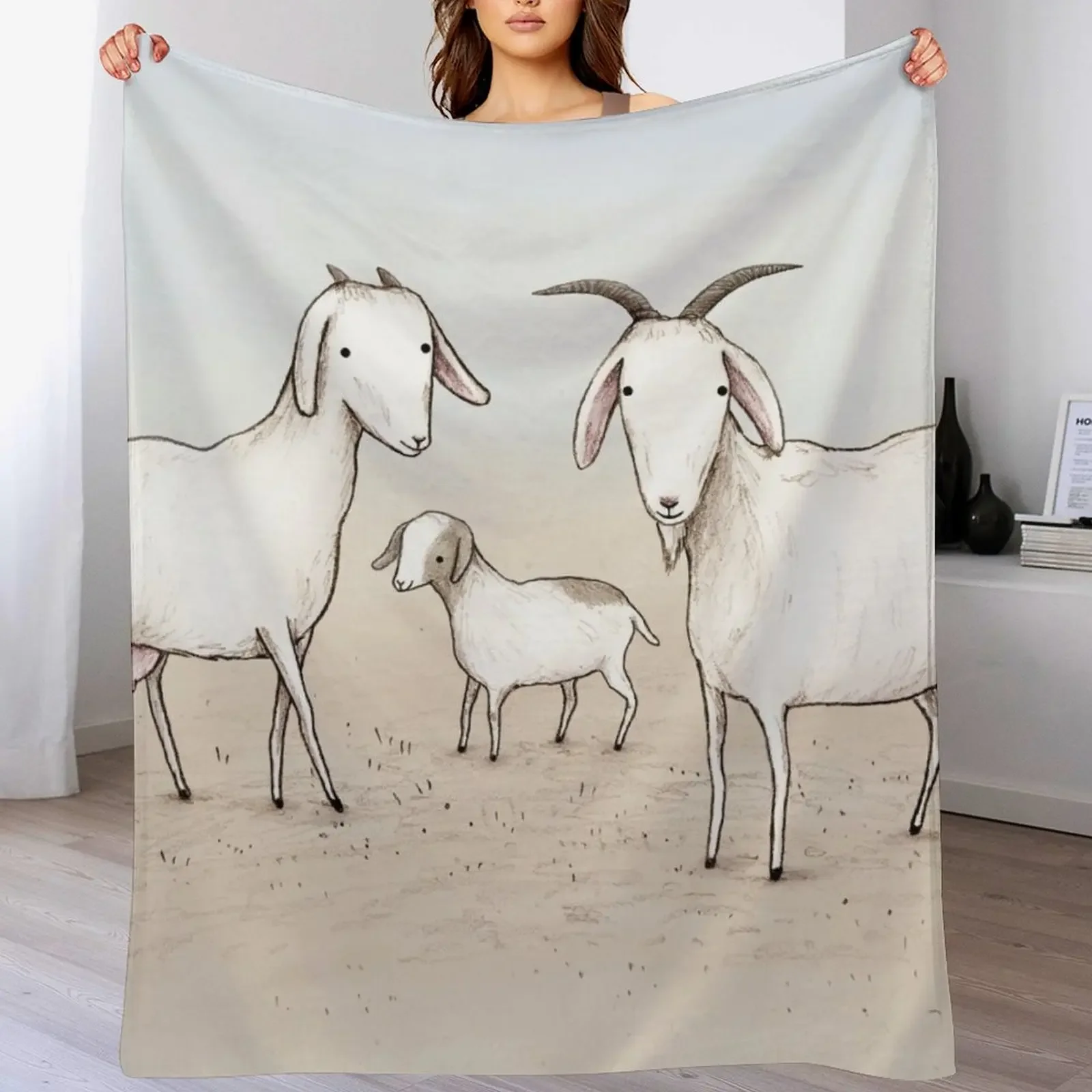 Wild Goat Family Throw Blanket Stylish Decor Blanket Gift for Friends Roommate