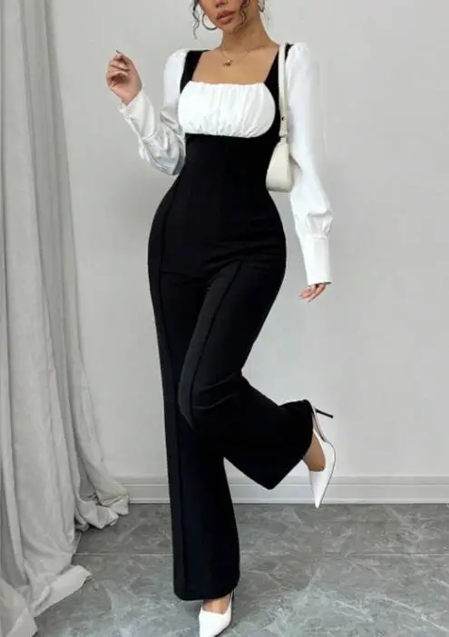 

Женский комбинезон 2022, осень-зима, комбинезон с длинными рукавами, темпераментный контрастный комбинезон, элегантный комбинезон в стиле ретро